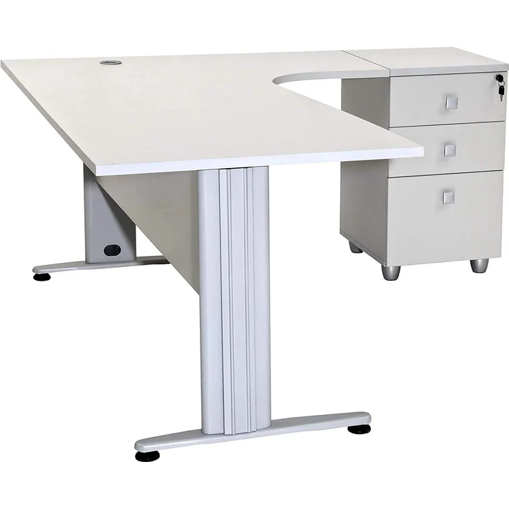 Schreibtisch Set Dona, grau Dekor, inkl. Schreibtisch inkl. Container mit 3 Schüben, rechts gwinkelt, Aktenschrank – Bild 5