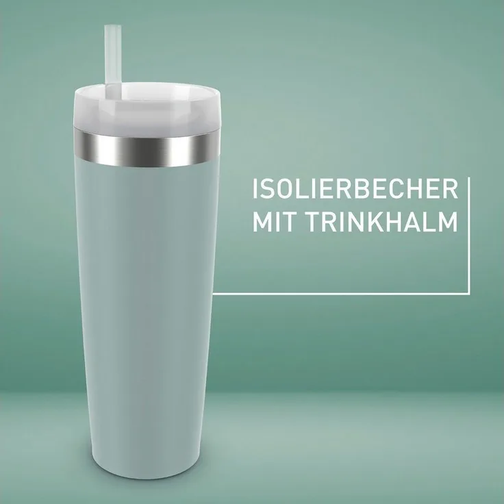 Emsa Isolierflasche Travel Mug Cool³, 3 Deckelpositionen, für gängige Autohalterungen, inkl. Strohhalm