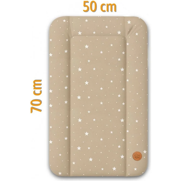 Wickelauflage Wickelunterlage abwaschbar und wasserdicht 70x50 cm - Wickelmatte zum Auflegen auf Wickeltisch Wickelaufsatz Wickelkommode oder Waschmaschine changing mat 70x50 Beige mit Weiß Sternen – Bild 1