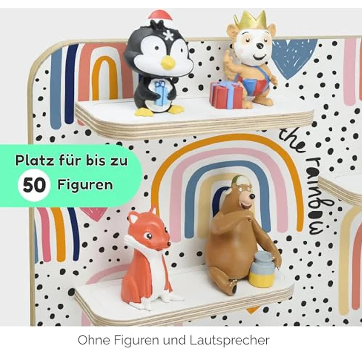 stadtecken Holzregal für Musikbox I Geeignet für die Toniebox und ca. 50 Tonies I Perfekte Tonie Aufbewahrung im Kinderzimmer I Zum Aufstellen oder Aufhängen I Follow The Rainbow, groß – Bild 5