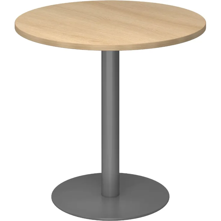 bümö Besprechungstisch, Esstisch klein, Tisch rund 80x80 cm in Eiche, Gestell: graphit - kleiner Rundtisch für 2 Personen mit Holz-Platte, Säule aus Metall, Konferenztisch, Bistrotisch, STF08-E-G