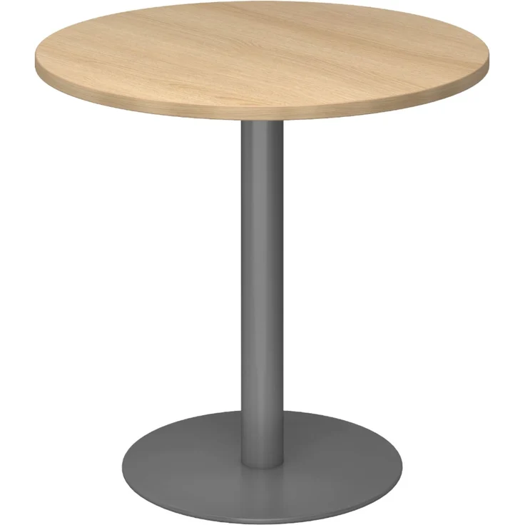bümö Besprechungstisch, Esstisch klein, Tisch rund 80x80 cm in Eiche, Gestell: graphit - kleiner Rundtisch für 2 Personen mit Holz-Platte, Säule aus Metall, Konferenztisch, Bistrotisch, STF08-E-G – Bild 1