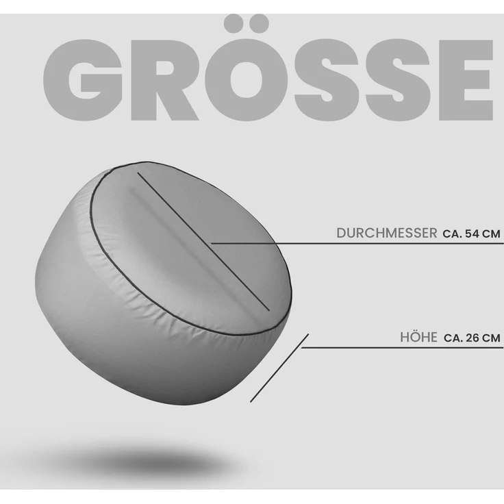 Sitzpouf - Indoor/Outdoor - Sitzkissen Ø54 cm x 26 cm - wasserabweisend ( Lotusblüteneffekt ) - Platzsparend / Innovativ - Innenkissen aufblasbar - Belastbar bis 100kg Hellgrau – Bild 2