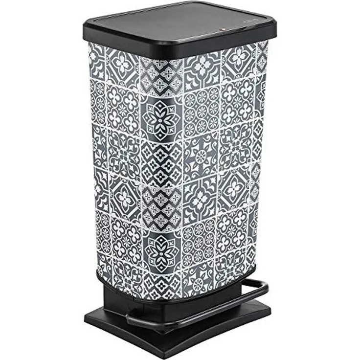 Rotho Paso Abfalleimer 40 l mit Deckel, Kunststoff (PP), Tiles, 40 Liter (35, 3 x 29,5 x 67, 6 cm)