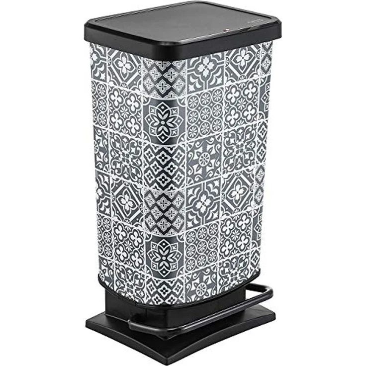 Rotho Paso Abfalleimer 40 l mit Deckel, Kunststoff (PP), Tiles, 40 Liter (35, 3 x 29,5 x 67, 6 cm) – Bild 1
