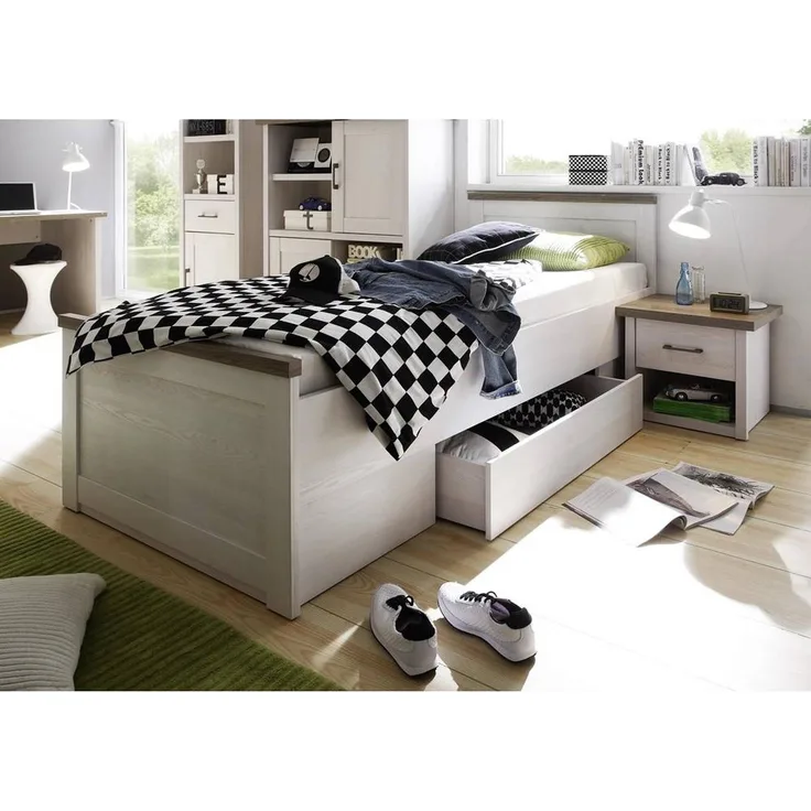 2 tlg. Jugendzimmer Set im Landhaus Design LUND-78 in Pinie weiß Nb. /Trüffel Eiche Nb.