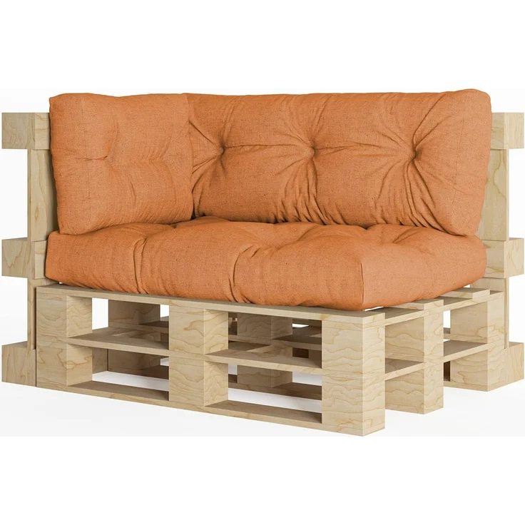 chilly pilley Palettenauflage Schaumflocken palettenkissen Palettenpolster Palettenmöbel Palettensofa Rückenlehne Sitzkissen Seitenkissen Set (3er Set Orange) – Bild 1