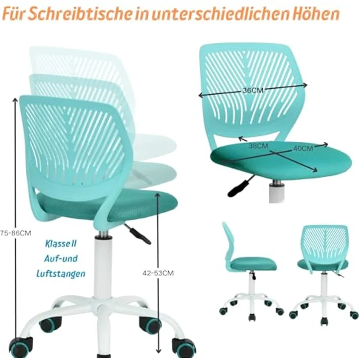 FurnitureR Praxis Hocker ergonomisch, höhenverstellbar, drehbar, Netzrückenlehne, Sitzfläche 38x40cm, Rückenlehne 32cm, Metallfuß, 130kg belastbar, Grün – Bild 5