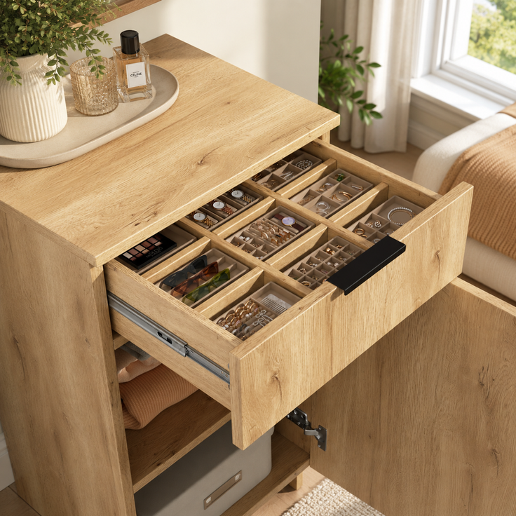 Kleiderschrank, Garderoben-Set Garderobe, mit LED-Beleuchtung und Spiegel, 155 x 47 x 200 cm, Eingangsgarderobe, mit 3 Kleiderstangen, 5 Schubladen and 3 LED-Beleuchtung, Anthrazit-eiche--Holz--155x47x200cm--YOUDENOVA – Bild 10