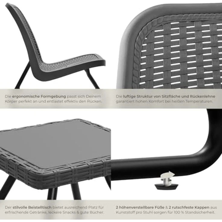 tectake Sitzgruppe Balkonmöbel Modica in Rattanoptik für 2 Personen, ergonomisch, (Set, 3-tlg), Pulverbeschichteter Stahl – stabil & hoch belastbar – Bild 4