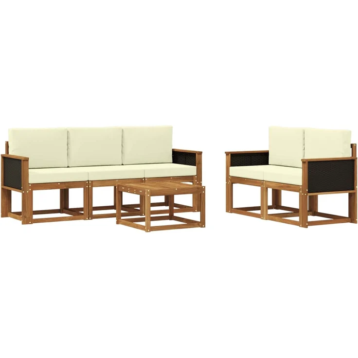 vidaXL Outdoor-Sofagarnitur 6 stk. 5-Sitzer Natur und Creme 3384981 – Bild 2