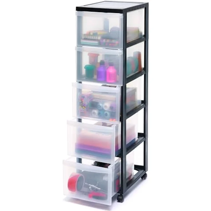 Iris Ohyama, Schubladenschrank auf Rollen, 5 Schubladen mit 15 L, mit Rollen, ergonomische Griffe, Büro, Bad, Wohnzimmer - Design Chest DC-305 - Schwarz – Bild 2