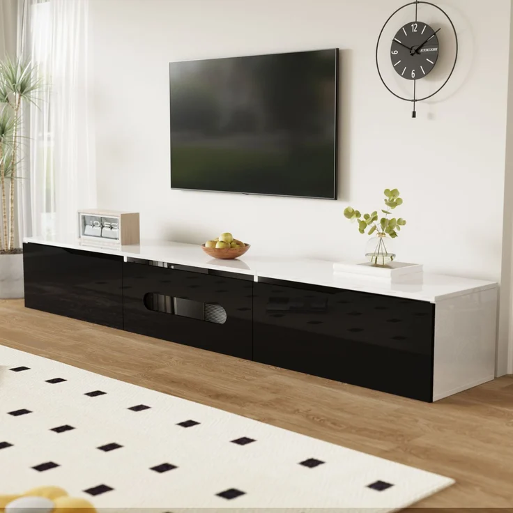TV-Schrank 180 cm Schwarz Weiß LED Beleuchtung 16 Farben App-gesteuert Dämpfungsscharnier Wandmontage Hochglanz TV-Board – Bild 4