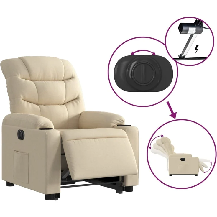 Relaxsessel, Fernsehsessel, Schlafsessel mit Aufstehhilfe Elektrisch Creme Stoff – Bild 6