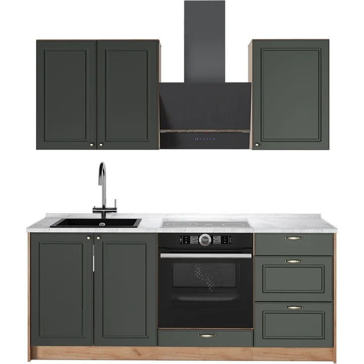 Singleküche Fame-Line Grün-Gold Landhaus/Goldkraft Eiche 190 cm, AP Marmor Vicco – Bild 1