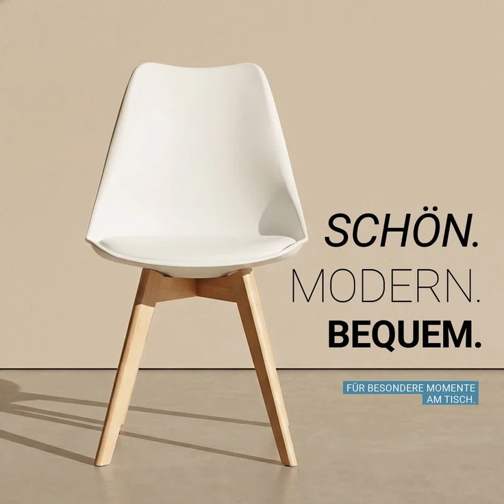 Küchenstuhl Weiß Set 2 Stühle Esszimmer Holz modern Kunststoff Esszimmerstühle Schalenstuhl Holzstühle – Bild 5
