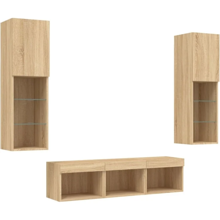 vidaXL 5-tlg. Wohnwand mit LED-Beleuchtung Sonoma-Eiche Holzwerkstoff 3216606 – Bild 7