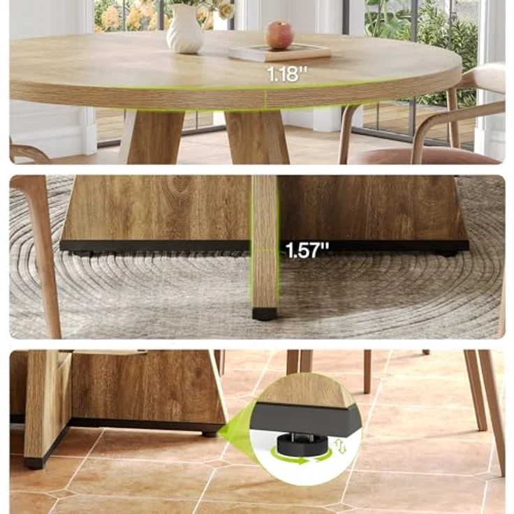 LITTLE TREE Runder Esstisch für 4 Personen, 120cm Esszimmertisch mit Holzsockel, Kreis Küchentische für Esszimmer, Küche, Wohnzimmer, Eiche – Bild 6