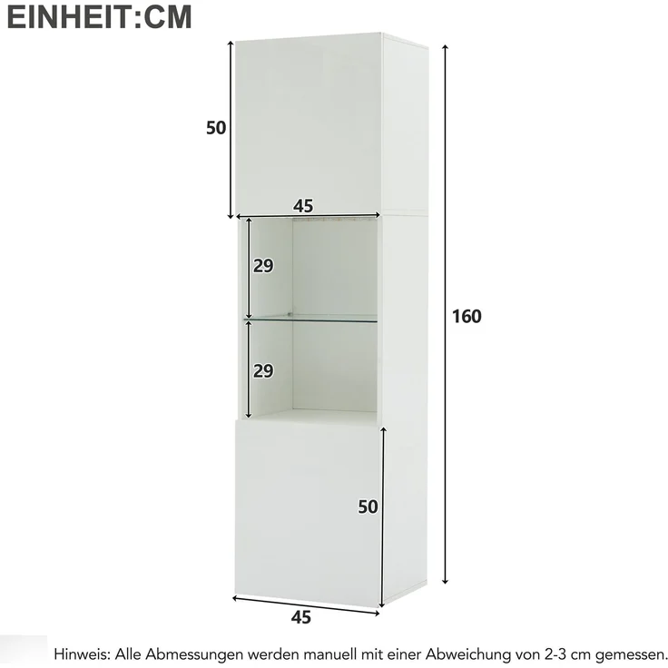 DESVIAE Vitrine mit LED-Beleuchtung und Glasboden, 45x160x35 cm, Spanplatte, Weiß Hochglanz – Bild 10