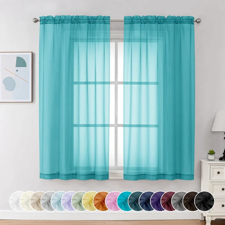 Chyhomenyc Türkisfarbene Vorhänge, 160 cm lang, 2 Paneele, lichtfilternde, luftige Stangentasche, Fenstervorhang, Behandlungsvorhänge für Schlafzimmer, Wohnzimmer, jeweils 106x160 cm (B x L)