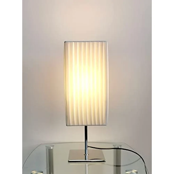 TRANGO Stehlampe, 2022 Design Tischleuchte mit Plissee Lampenschirm & Chrom Lampenfuß *CANNES* Tischlampe mit 1x E27 Lampenfassung für LED Leuchtmittel (nicht enthalten) Wohnzimmer Lampe, Nachttischlampe, LxBxH: 14x14x43cm, Fensterbank Leuchte, Schreib... – Bild 1