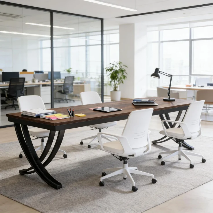 Computertisch,Doppelter Langer Bürotisch,Arbeitstisch (nur Tisch)--Schwarz, Rustikales Braun--200x70x75cm--YOUDENOVA – Bild 2
