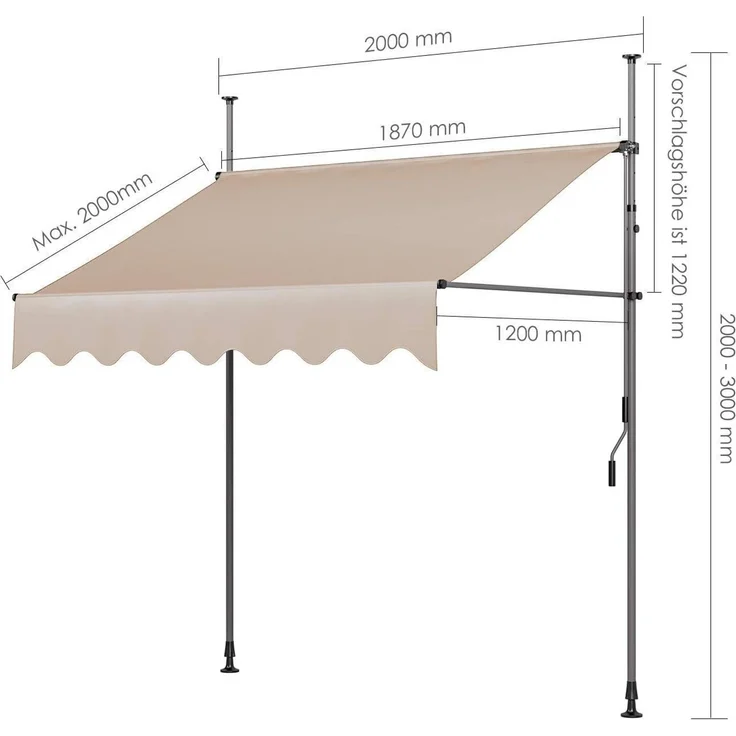 TLGREEN Klemmmarkise,Balkonmarkise,Sonnenschutz mit Handkurbel, (Wasserdicht UV-beständig Höhenverstellbar) UV-Beständig,Höhenverstellbar – Bild 3