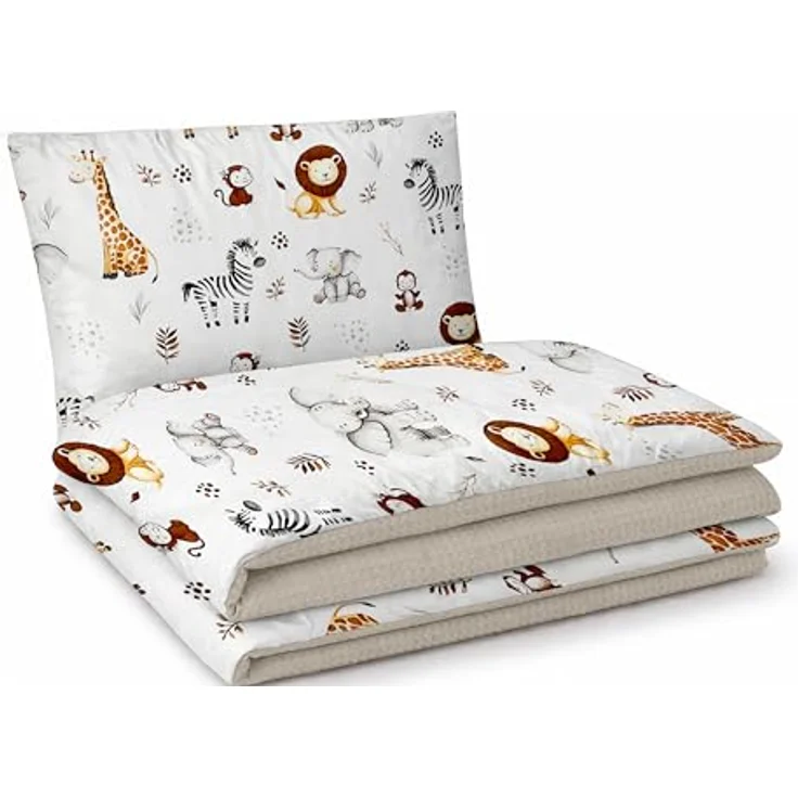 Babynest Nestchen Baby Set für Neugeborene – 5-teilig – Kuschelnest aus 100% Baumwolle & Waffelpique – Babykokon tragbar – für Babybett, Kinderbett & Kinderwagen – OEKO-TEX - ZOO und Sand – Bild 8
