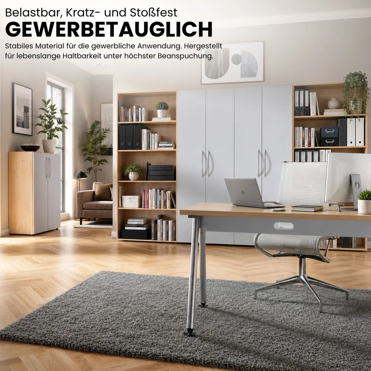 bümö manuell höhenverstellbarer Schreibtisch 140x80 cm in Asteiche - PC Tisch höhenverstellbar & klein, höhenverstellbarer Tisch Büro, kleiner Computertisch verstellbar, A-Serie, AS-14-R – Bild 2