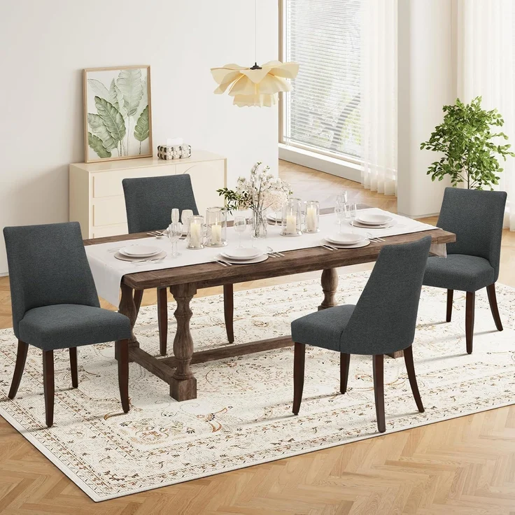 COLAMY Esszimmerstühle 4er Set, Moderne Küchenstuhl Polsterstuhl Stühle mit Rückenlehne, Stoff Dining Chairs mit Holzbeinen für Esszimmer, Küche, Restaurant mit Holzbeinen, Dunkelgrau – Bild 3