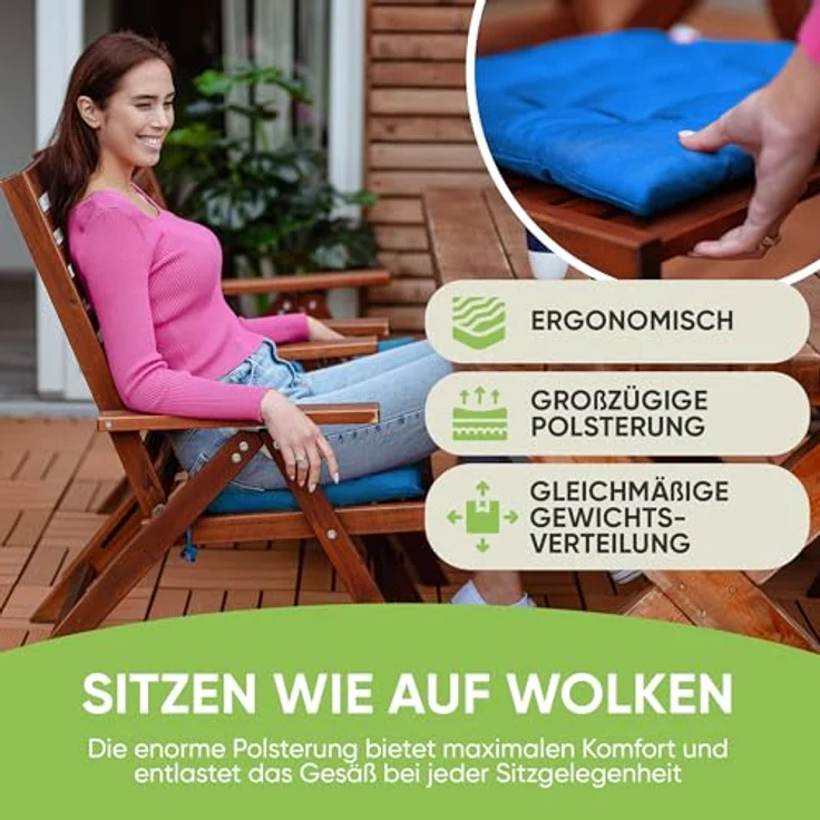 Gräfenstayn Stuhlkissen Sitzkissen 40x40cm Haltebänder Indoor Outdoor, robustes Sitzkissen für Indoor & Outdoor, mit Haltebändern – Bild 3