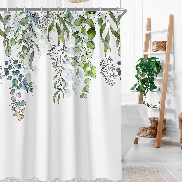 Duschvorhang 280x200cm Grün Blätter Antischimmel Textil Waschbar Polyester Stoff – Bild 8