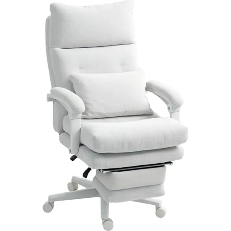 HOMCOM Schreibtischstuhl gepolsterter Bürostuhl mit Fußstütze, Schwenkrädern (höhenverstellbarer Arbeitsstuhl, 1 St), 70 x 68 x 114-122 cm, Cremeweiß