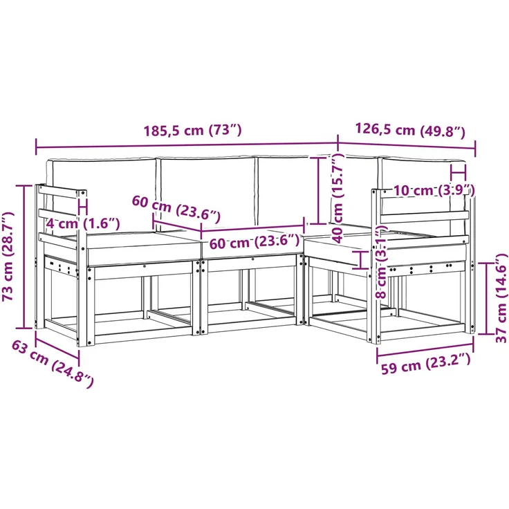 vidaXL Outdoor-Sofagarnitur mit Kissen 4 pcs Weiß und Beige, 185,5 x 126,5 x 73 cm – Bild 9
