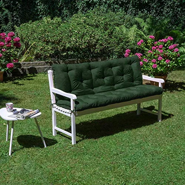 Beautissu Bankauflage Flair BR, Dunkelgrün, 48x10x100 cm, UV-beständig, Outdoor-Kissen mit Befestigungsbändern – Bild 6