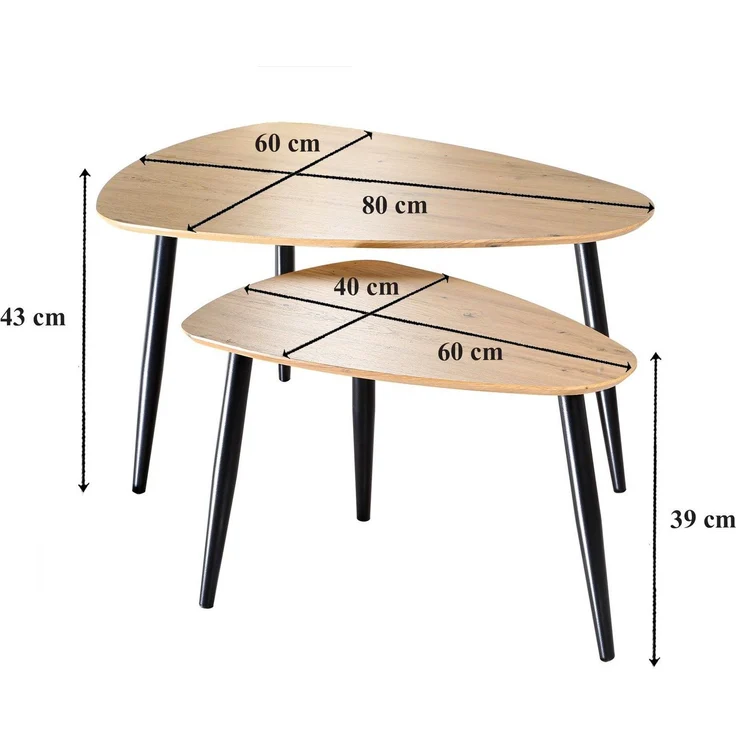 Casâme Set von 2 ineinander greifenden Tischen mit Metallbeinen - Helles Holz – Bild 6