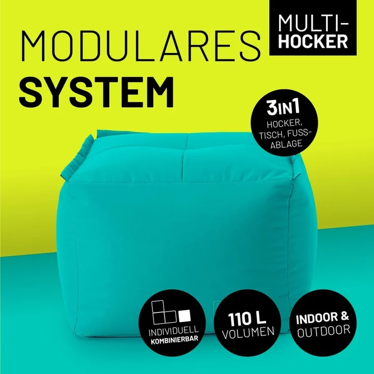Lumaland Sitzsack-Sofa, Polyester, Pouf, Türkis, 40 x 54 x 54 cm – Bild 2