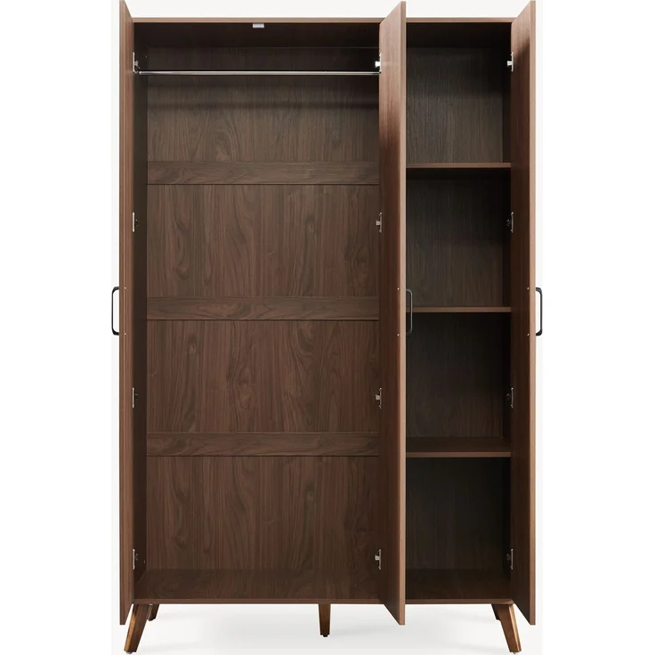 Kleiderschrank Norg 191x120x52 cm 3 Türen 4 Fächer Walnussoptik [en. casa] – Bild 6