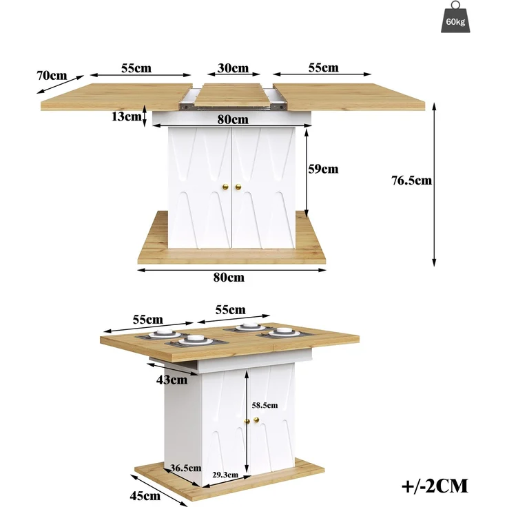 Merax 140cm Esstisch, Tisch mit Reliefmuster, Ausziehtisch für Küche & Wohnzimmer, Weiß – Bild 4