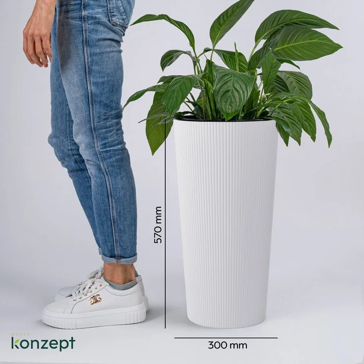 KONZEPT Blumentopf Hoch mit Einsatz, Rillenstruktur, für Garten, Balkon, für Außenbereich, wetterfest, UV-beständig – Bild 2