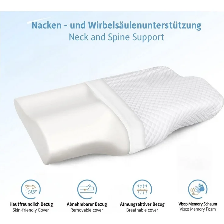 Komfortec Nackenstützkissen aus Memory Foam, Orthopädisches Kopfkissen, Füllung: 100% Visco-Memory Schaum, Seitenschläfer, Rückenschläfer, Bauchschläfer, Kopfkissen, Oeko-Tex & CertiPUR-US Zertifiziert – Bild 2