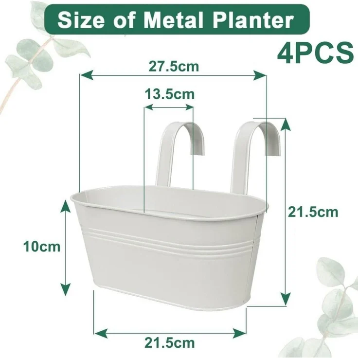 Metall Blumentopf 4er Set 27,5cm Hängender Eimer Weiß für Balkon Garten – Bild 3