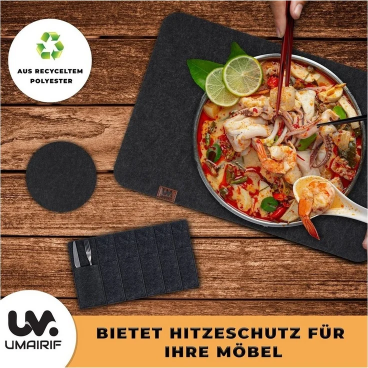 Montegoni Platzset Rutschfeste Tischset abwaschbar aus Filz 6er Set, (6 Tischuntersetzer Platzset (44x32 cm), Platzdeckchen abwischbar – Bild 2