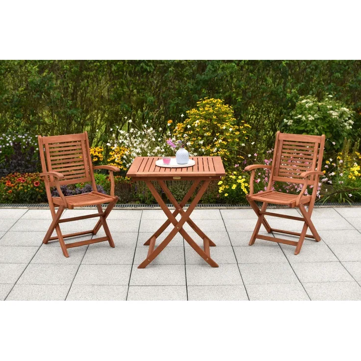 MERXX Garten-Essgruppe »Cordoba«, (Set, 3-tlg, Geöltes Eukalyptusholz), Tisch klappbar: LxB: 70x70 cm