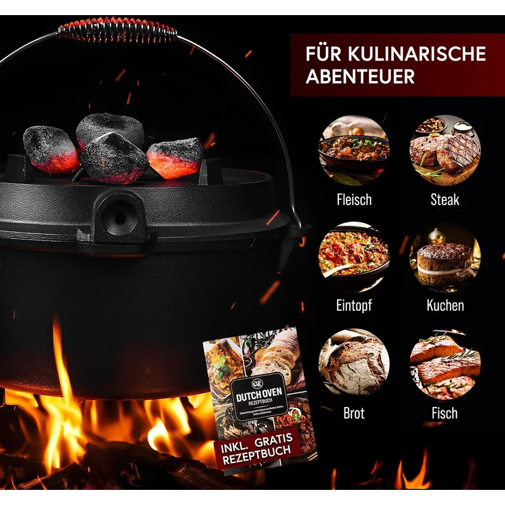 GUSSKÖNIG Dutch Oven Topf ohne Füßen 12Liter+Pflegepaste Untersetzer – Bild 8