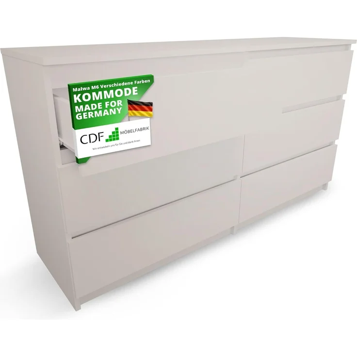CDF Kommode Malwa M6 140 | Farbe: Kaschmir (beige) | Schrank für Dokumente, Kleinigkeiten | Ideal für Wohnzimmer, Schlafzimmer, Kinderzimmer, Jugendzimmer und Büro | 6 geräumige Schubladen – Bild 1