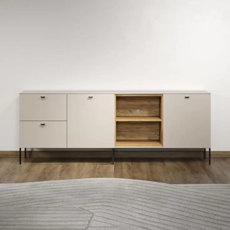 trendteam smart living - Sao Paulo - TV-Schrank - Kashmir (Beige)/Evoke Eiche - Lowboard für Fernseher bis 65 Zoll - (BxHxT) 200 x 75 x 40 cm - integrierte Kabeldurchführung – Bild 2
