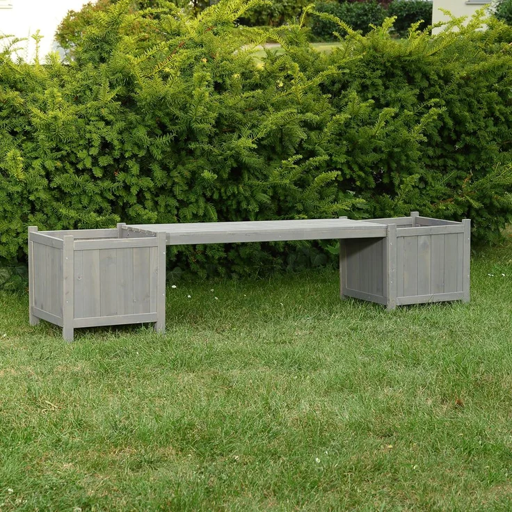 Gartenbank mit 2 Blumenkästen Garten Bank 2in1 Blumenkasten Holzbank grau – Bild 7