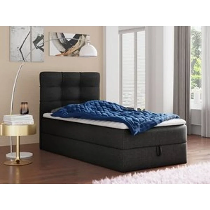 Boxspringbett Best Mini mit Bettkasten und Matratzentopper - Einzelbett mit Bonell-Matratze und Topper, Polsterbett, Bett, Schlafzimmer (120 x 200 cm, Schwarz (Inari 100)) – Bild 6