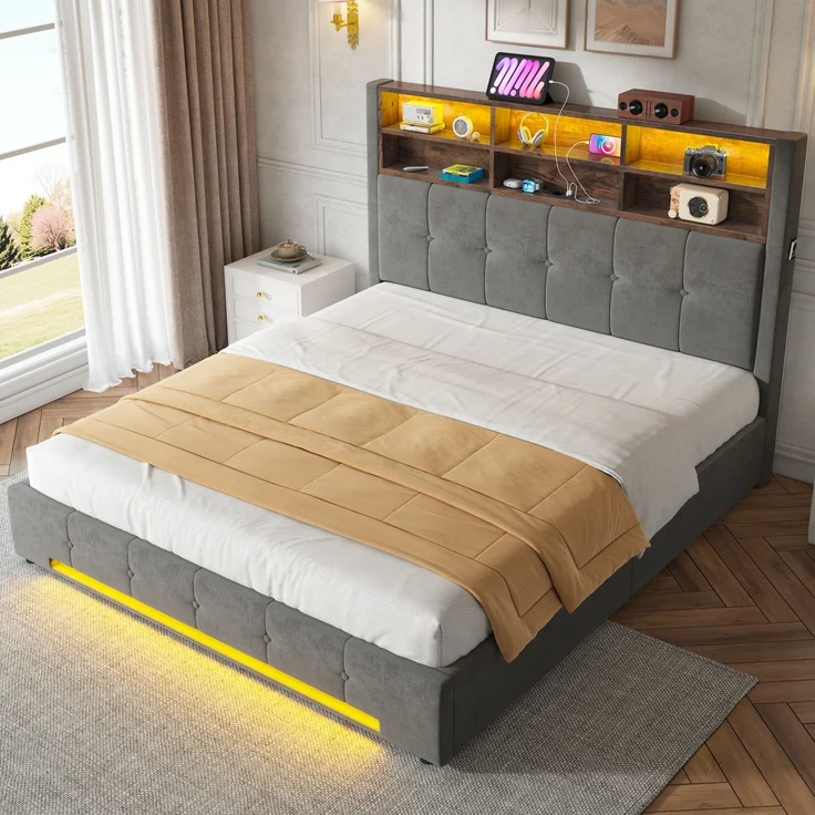 TavilaEcon Polsterbett mit Bettkasten und USB-C-Anschluss grau Liegefläche 160 × 200 cm – Bild 6